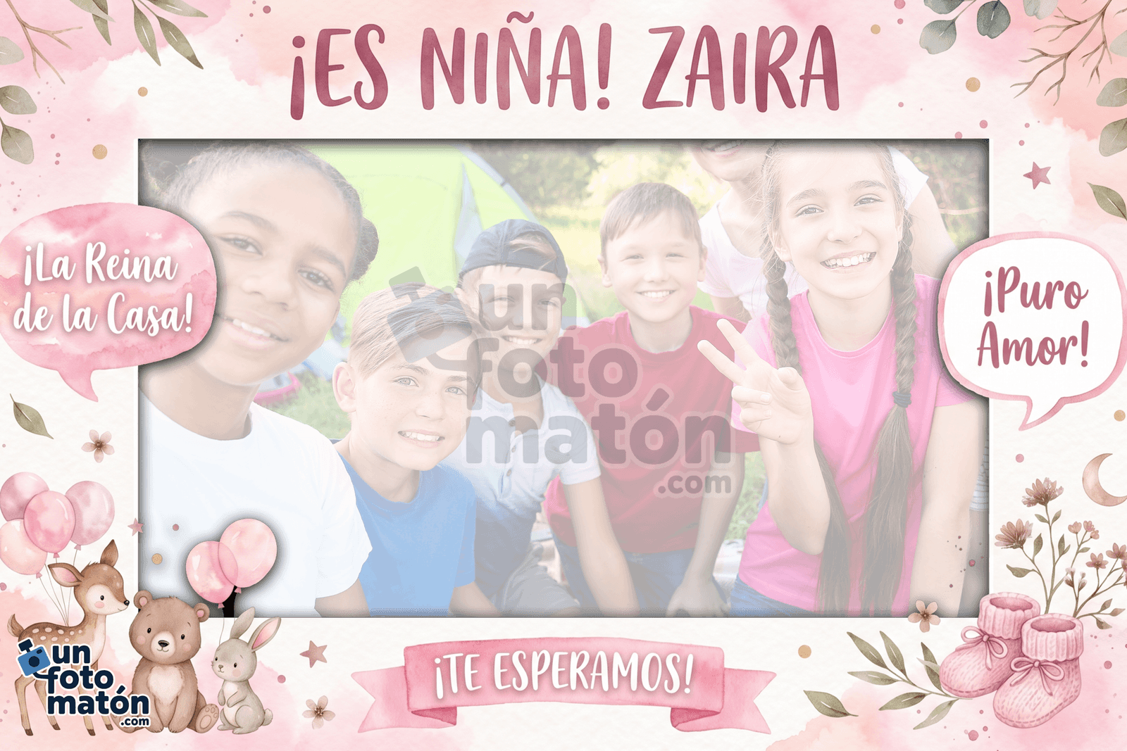 Fotomatón personalizado de Revelación ¡Es Niña! Acuarela para celebraciones · baby shower