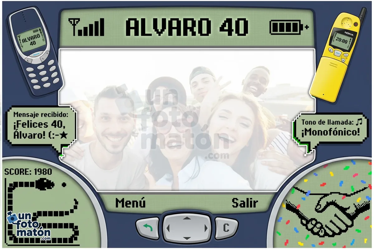 Photocall de Nokia Retro — la estética del Nokia 3310 y los móviles indestructibles de los 2000 · personalizable