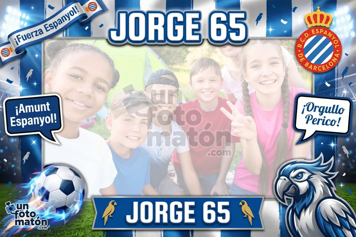 Photocall de RCD Espanyol — los colores blanco y azul del Espanyol, escudo y motivos del RCDE Stadium · personalizable