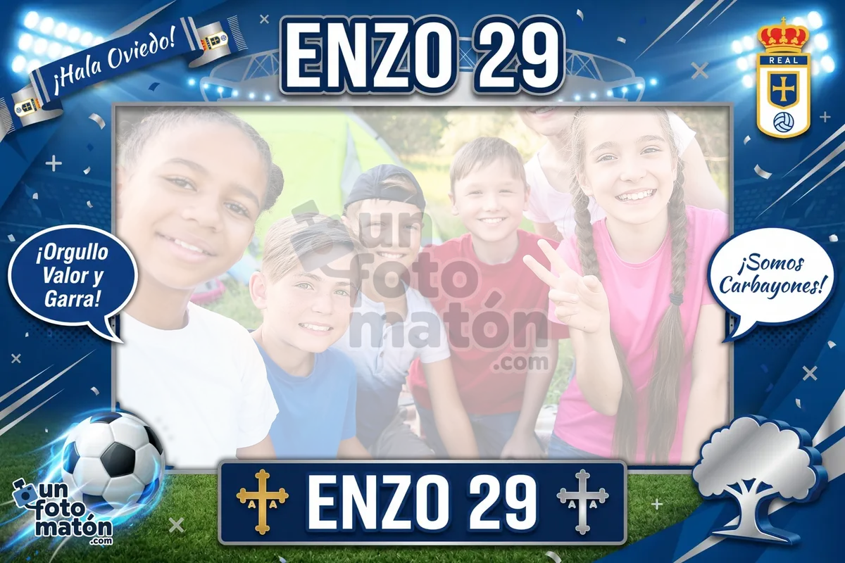Photocall de Real Oviedo — los colores azules del Real Oviedo, escudo y motivos del Carlos Tartiere · personalizable