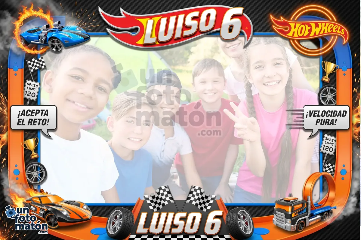 Photocall de Hot Wheels — coches Hot Wheels, circuitos en loop y el aspecto de las pistas de carreras · personalizable
