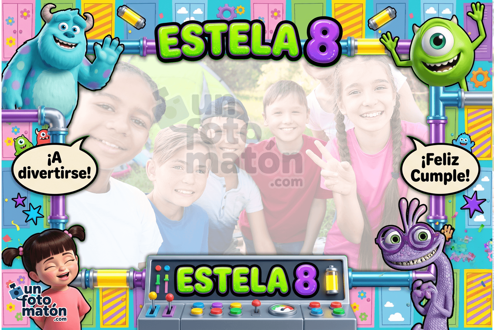 Fotomatón personalizado de Monstruos S.A. para cumpleaños · infantil