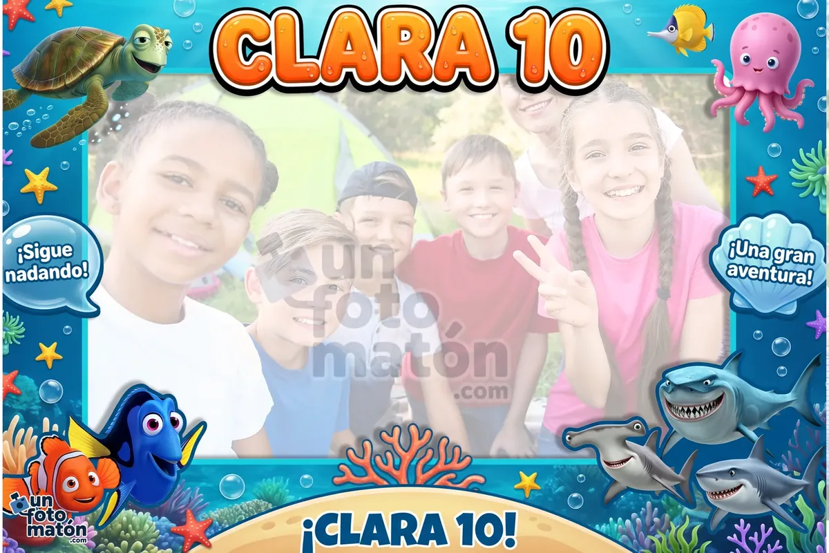 Photocall de Buscando a Nemo — Nemo, Dory, Marlin y todo el universo marino de la película Pixar · personalizable