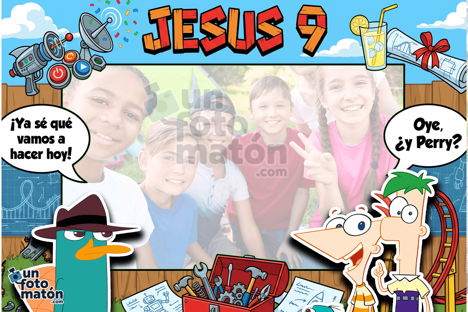 Fotomatón personalizado de Phineas y Ferb para cumpleaños · infantil