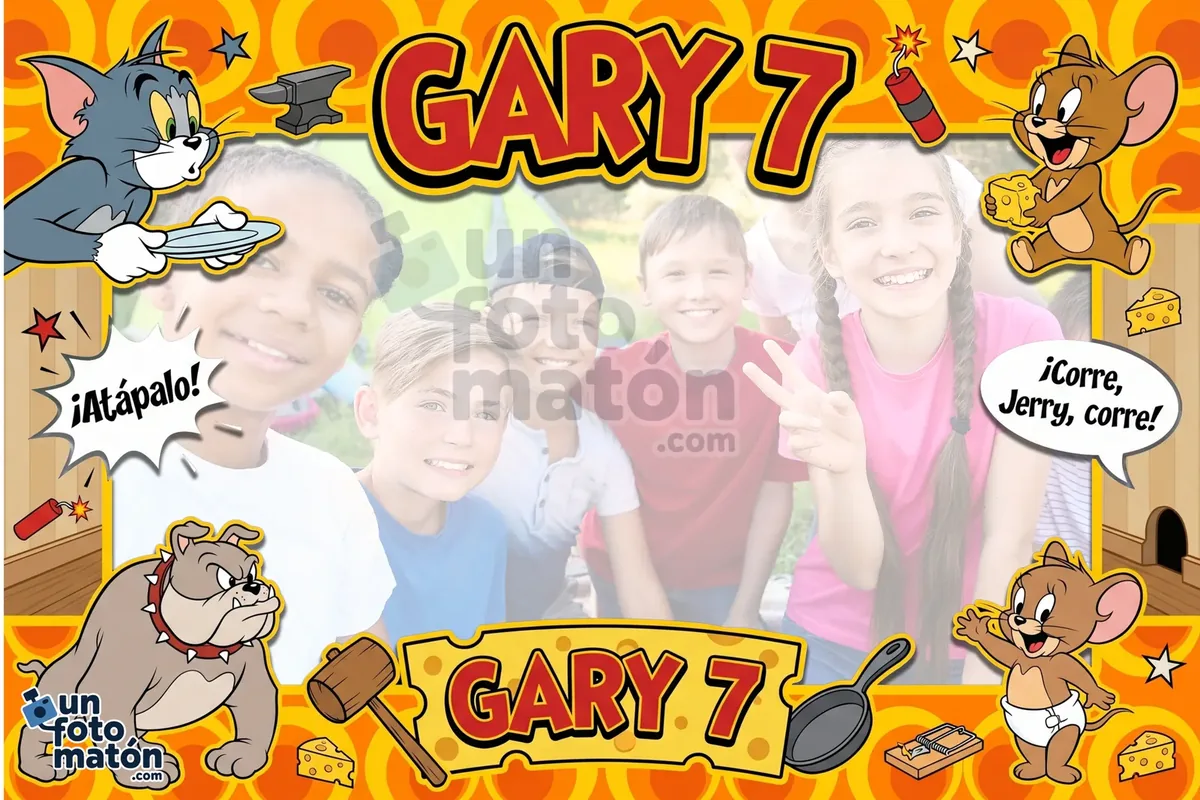 Photocall de Tom y Jerry — Tom y Jerry en sus persecuciones clásicas, con el aire vintage de los cartoons de Hanna-Barbera
