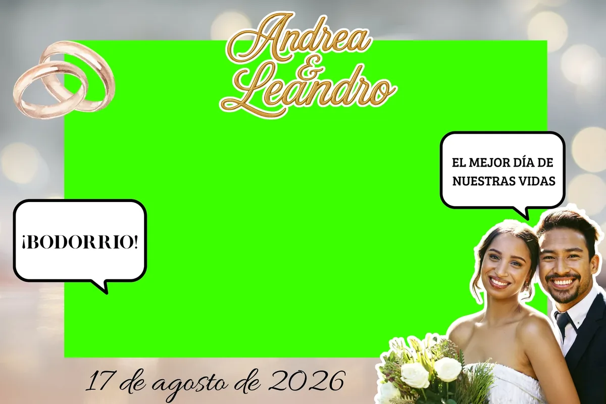 Plantilla del photocall de boda: la zona verde es donde se coloca la foto de los invitados